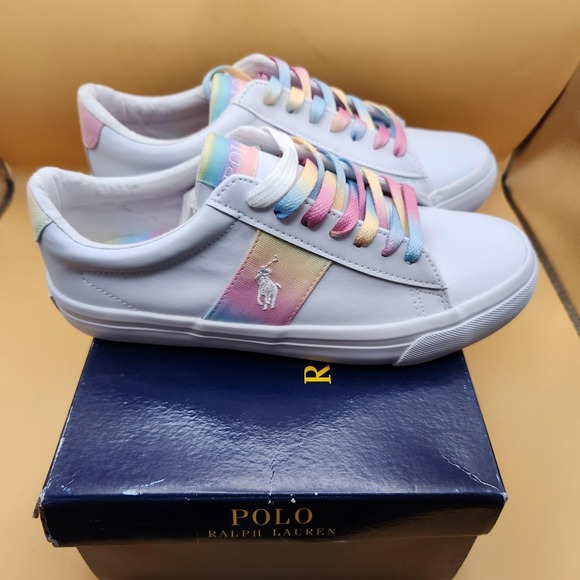 Polo Ralph Lauren Other - Polo Ralph Lauren Shoes Youth Size 5 White Rainbow Sayer Pastel Laces‎ RF103535